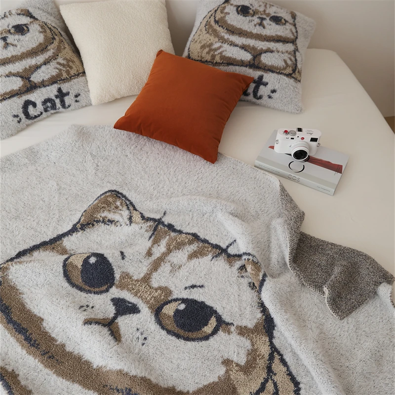 2024 High Quality Super Cute Angry  Cat Jacquard Knitted Throw Blanket For Children's Gifts And Home Decoration OEKO-TEX  KT manufacture