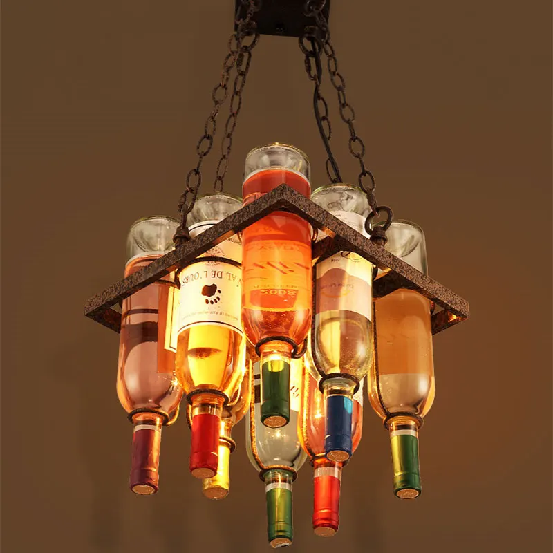 Alfabet Gloed Telemacos Industrial Rustic Led Beer Square Lamp Creative Retro Glass Wine Bottle  Chandelier Pendant Light For Cafe Bar - Buy Led Beer Lamp,Wine Bottle  Chandelier,Bottle Pendant Light Product on Alibaba.com