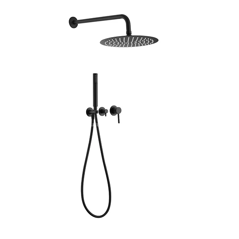 Factory Direct Black Shower Suit Wall-mounted High-pressure Shower Faucet Suit Household Concealed Bathroom Shower Faucet