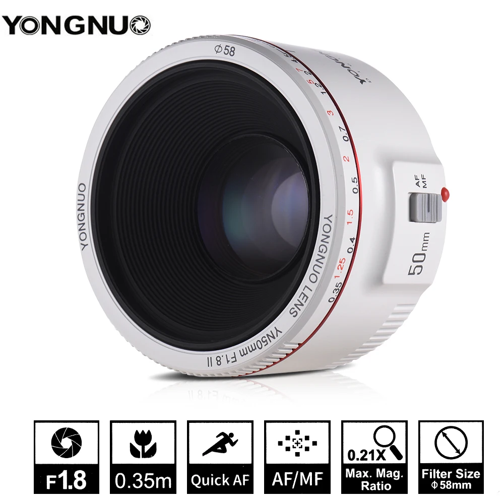 Yongnuo YN50MM F1.8 II White Lens for Canon DSLR Cameras