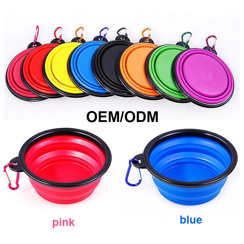 Outdoor Pet Travel Foldable Silicone Collapsible Portable Puppy Food Container Feeder Auto-Rounded Steel Bowl Dog's Water Food