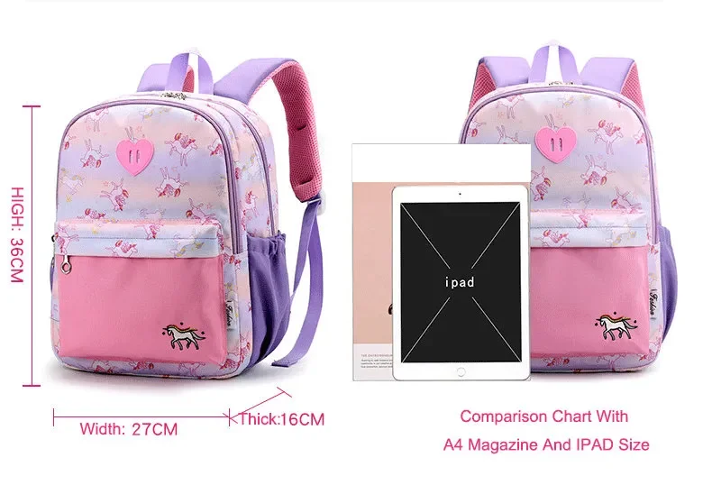 Kids School Bags Children Cute Backpack Print Resistant Sweet Dinosaur Unicorn Cartoon Unisex Women's Backpacks Western Backpack