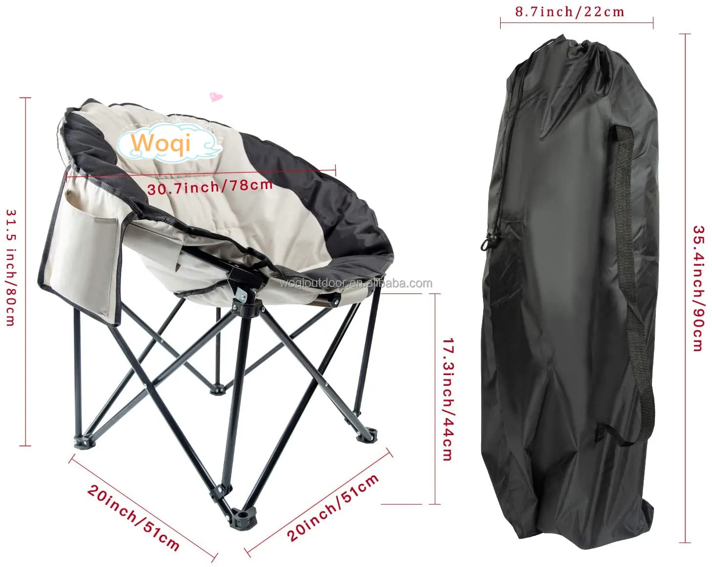 Woqi Camping Chair,Adult Padded Camping Chair With Pocket And Cup