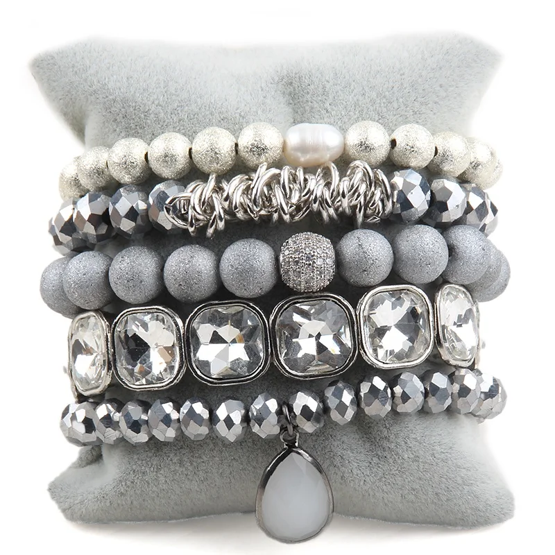 Fashion Bead Silver Black Natural Stone Crystal Glass Druzy