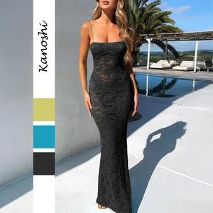 Hot Selling Custom Sexy Ladies Party Bodycon Slip Sleeveless Maxi Long Black Lace Oem Odm Custom Dresses Women Clothing