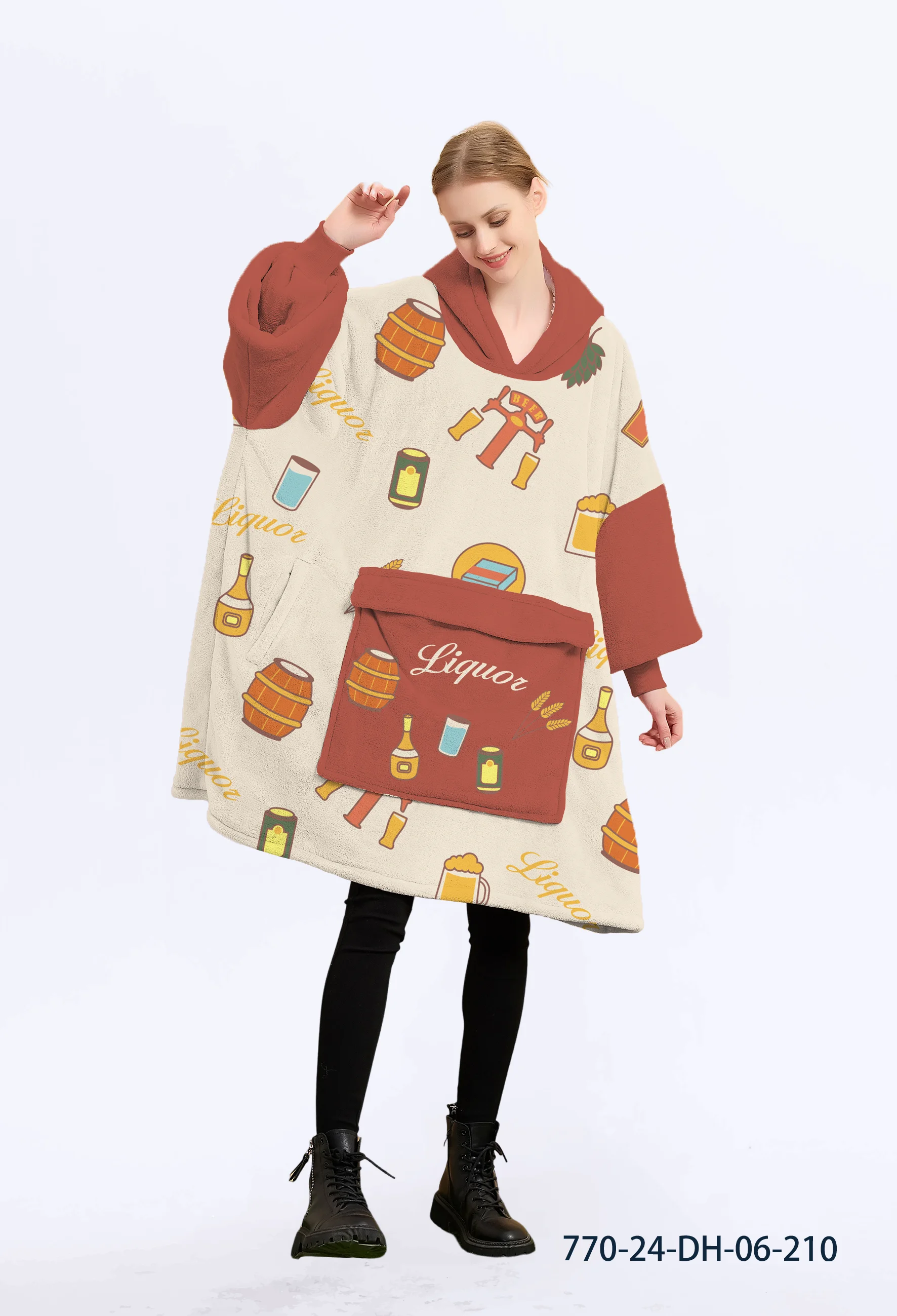 Factory Custom One Size Fits All Printed Christmas Oversized Wearable Giant Hoodie Blanket Sweatshirt Adult Hooded TV Blanket