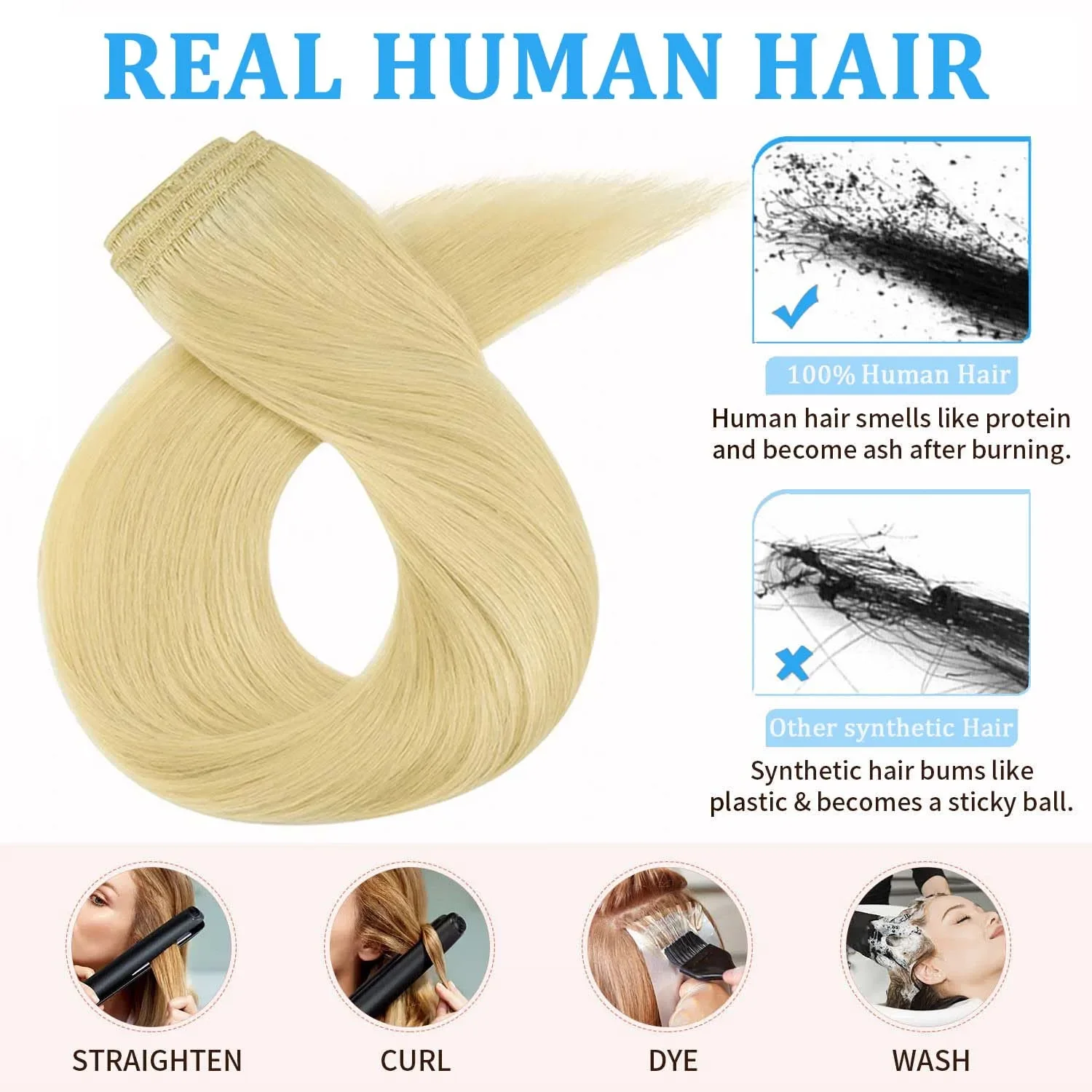Clip In Echthaar Extensions Blond Für Damen 8-teiliges Set_voghion.com