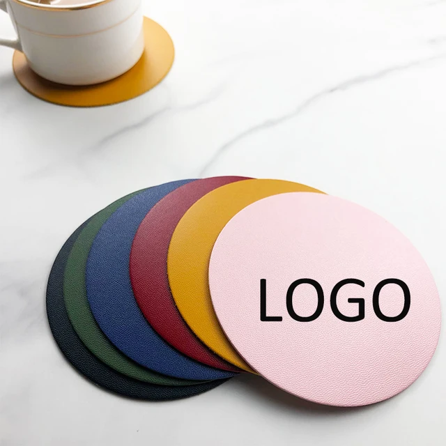 Custom Logo PU Drink Coasters Faux Leather Coaster for Bar Hotels Non Slip Table Coasters Promotion Gifts Can Custom Size Color
