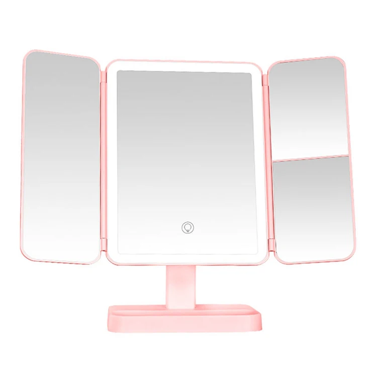 Factory Wholesale Folding 360 Degree Rectangle White Desktop Mirror Trifold Table Mirror Led Light up Mirror