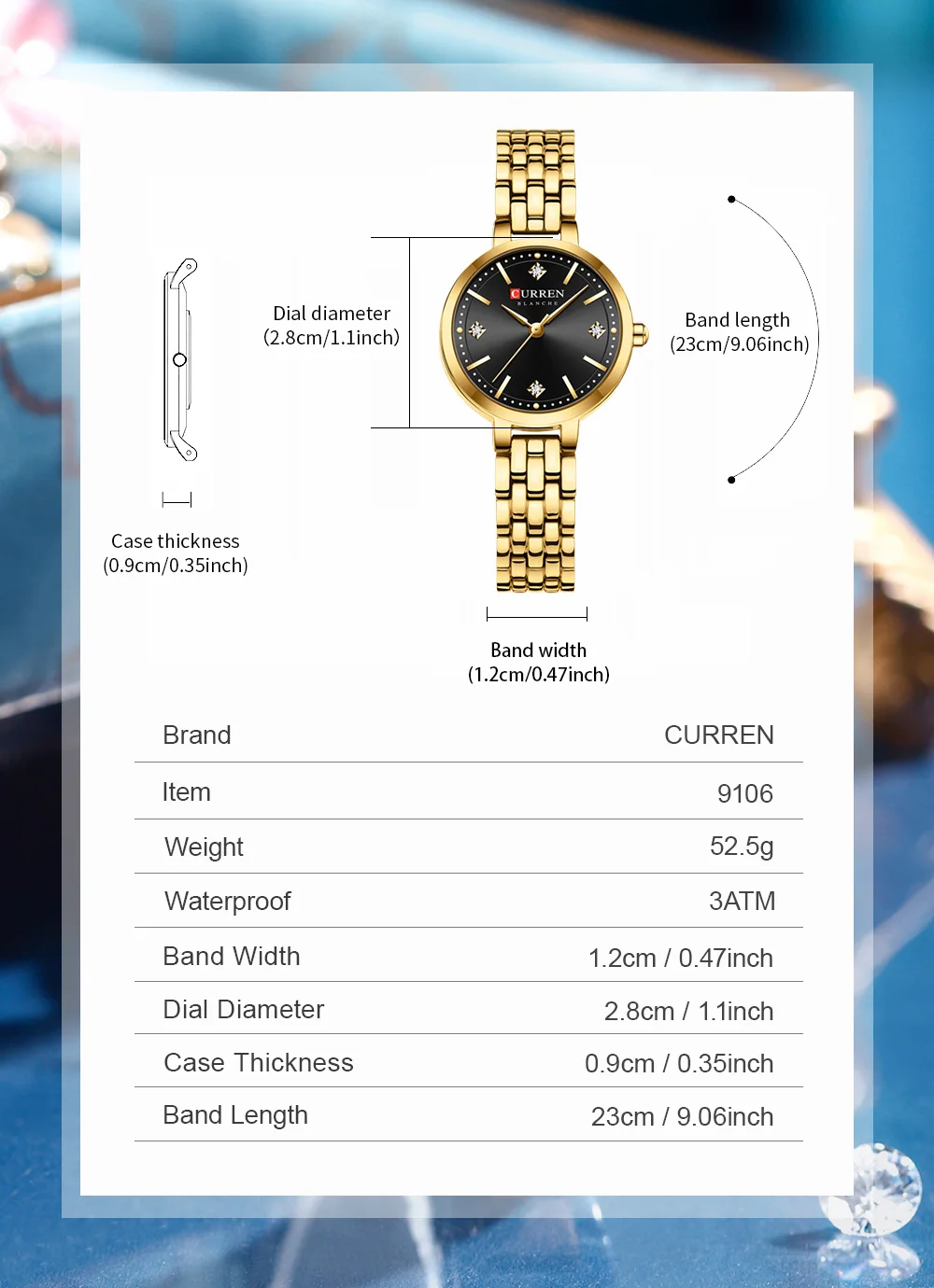 Curren 9106 Fashion Golden Quartz Wristwatch Stainless Steel Waterproof Women's Watches Original Luxury Ladies Watch for Women