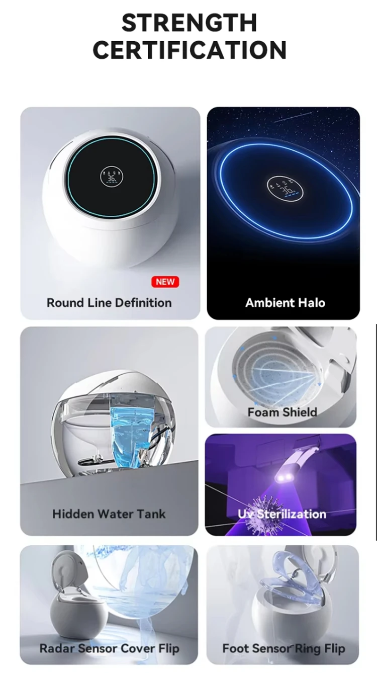 Modern Bathroom Sanitary Ware One Piece Intelligent Wc Toilet Bowl Egg Shape Automatic Round Smart Toilet