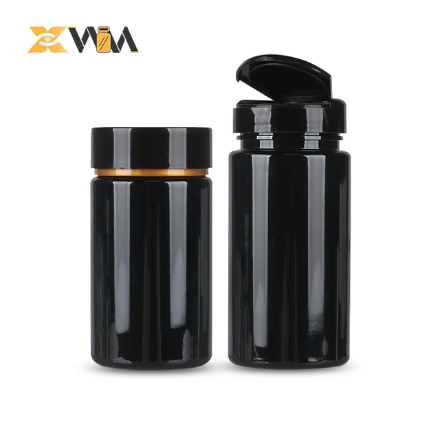 Food Grade 100ml 120ml 150ml PET Custom Plastic Bottle with Flip Top Cap Metallic Cap for Vitamin/ Capsule/ Tablet/ Medicine