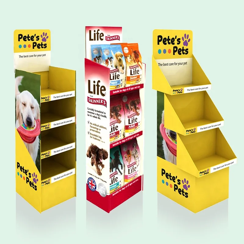 Custom Supermarket Pet Store Display Rack Cardboard Pet Food Display Shelf Pet Dog Collar Dog Food Cardboard Display Stand
