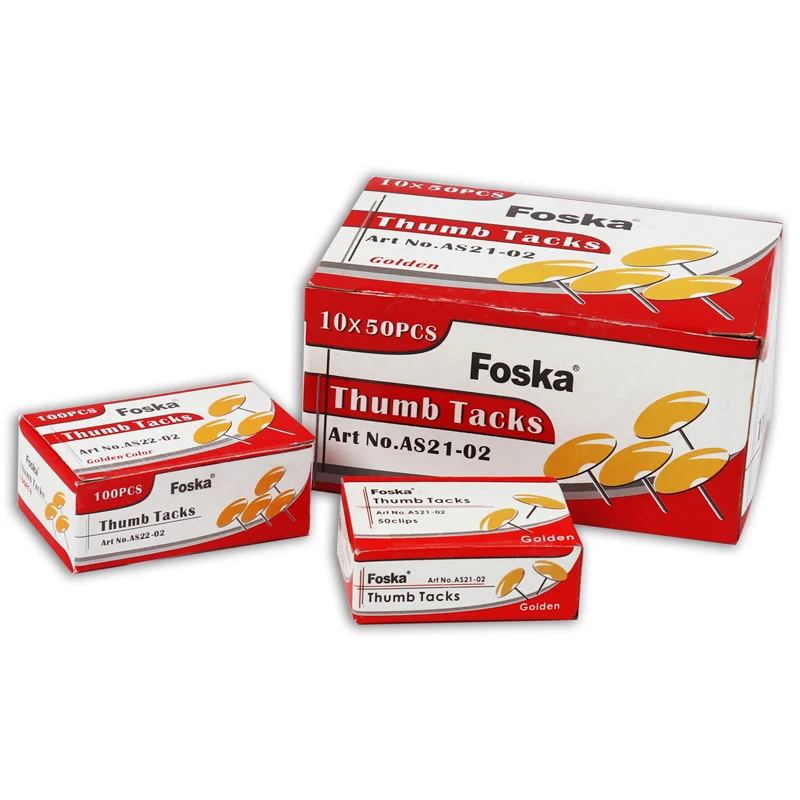 Foska Office Use Golden Metal Thumbtack Pins Stationery for and School with White Board