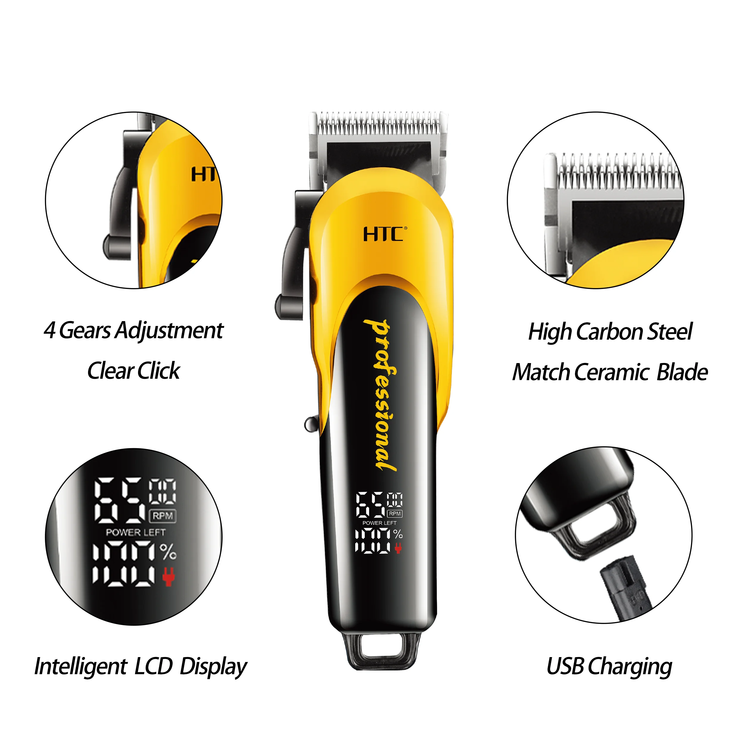 HTC CT-8082 LCD Luxury Display Professional Hair Clipper Electric Beard Clipper Trimmer