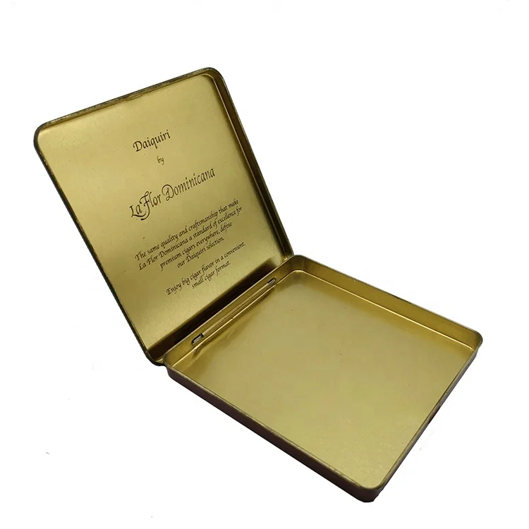 Custom Print Rectangle Cigar Tin case Cigarette Tin Box with Hinged Lid  Custom Metal Tin Box