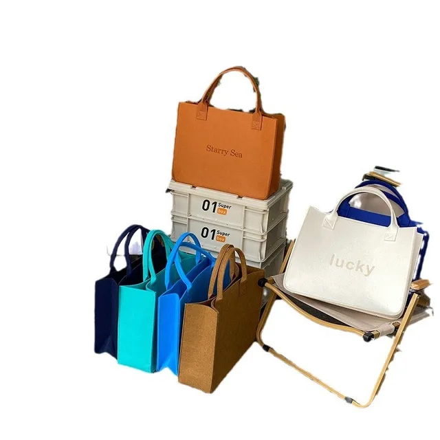 Custom Logo Eco Reusable Lightweight Foldable Big Felt Bags Durable Felt Tote Shopping Bag