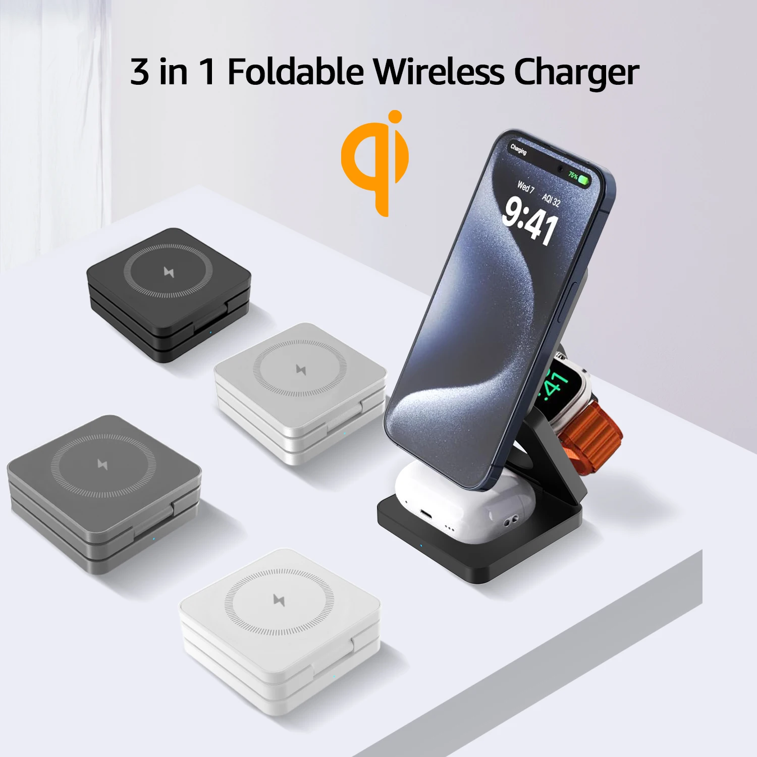 Factory Price Stock 3-in-1 Foldable Fast Charging Wireless Charger Stand Dock for iPhone 16 Electric Magnetic Magnetic Charger