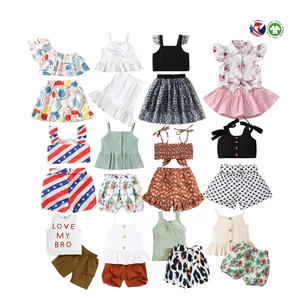 Summer Fashion Design Kids 2 Piece Print T-Shirt Girls Clothing Set