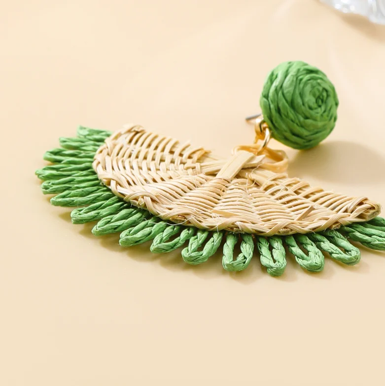 Hand-Woven Raffia Earrings For Women – Boho Flower Dangle Earrings, Lightweight Summer Beach Jewelry