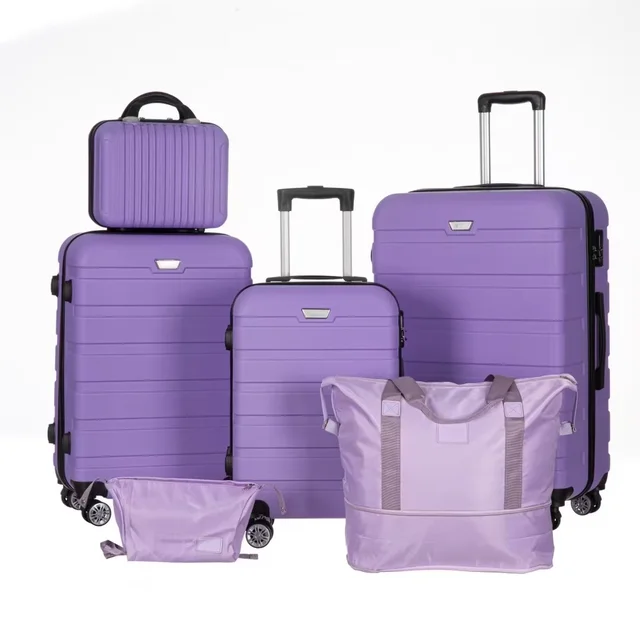 ABS Smart Lightweight 5-Piece Weekender Trolley Suitcase Set Waterproof Fashionable Design Spinner Wheels for Travel Cartoon