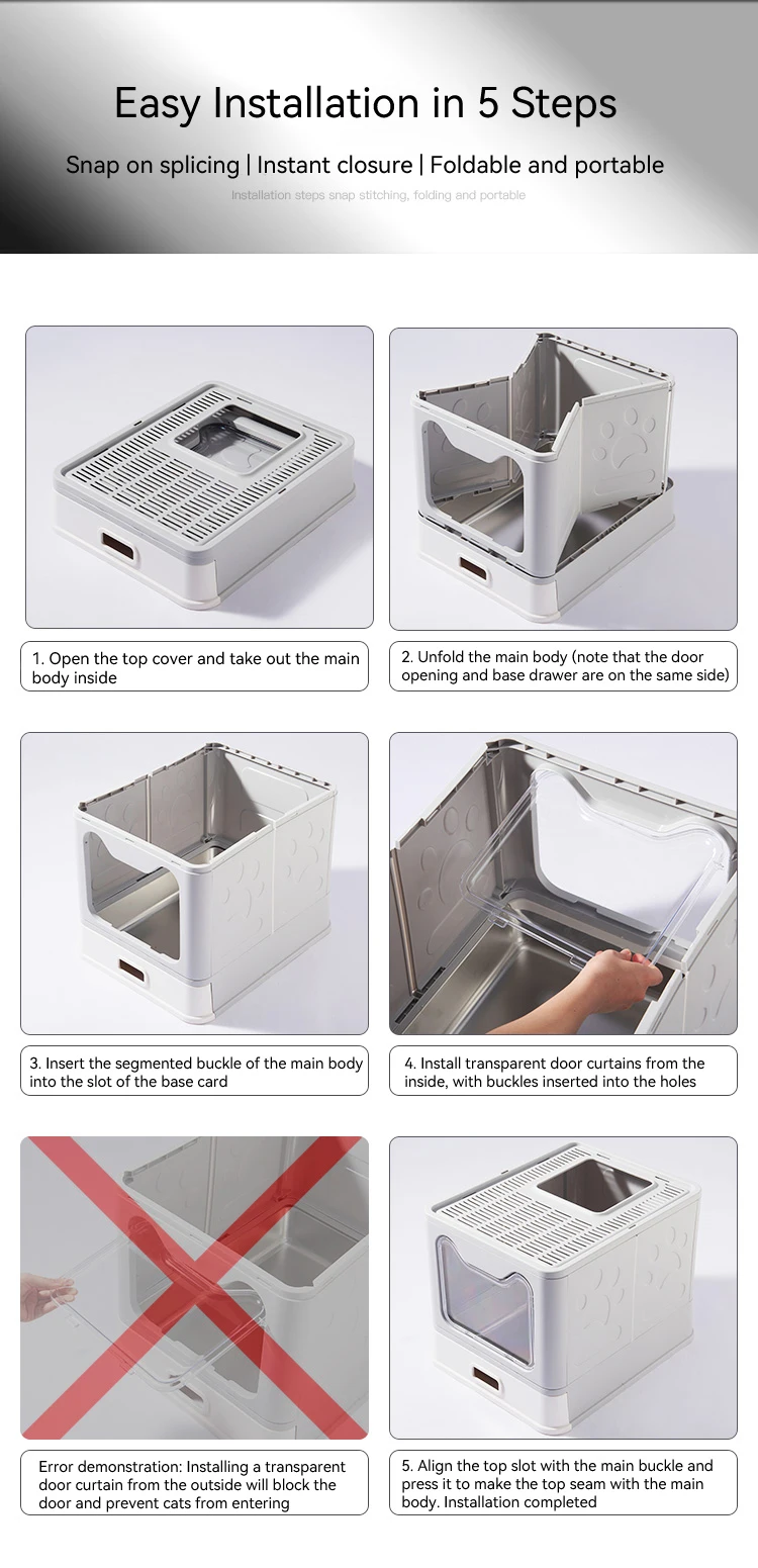 Innovative Collapsible Stainless Steel Cat Litter Box Large Cat Toilet Fully Enclosed Portable Cat Cleaning Supplies manufacture