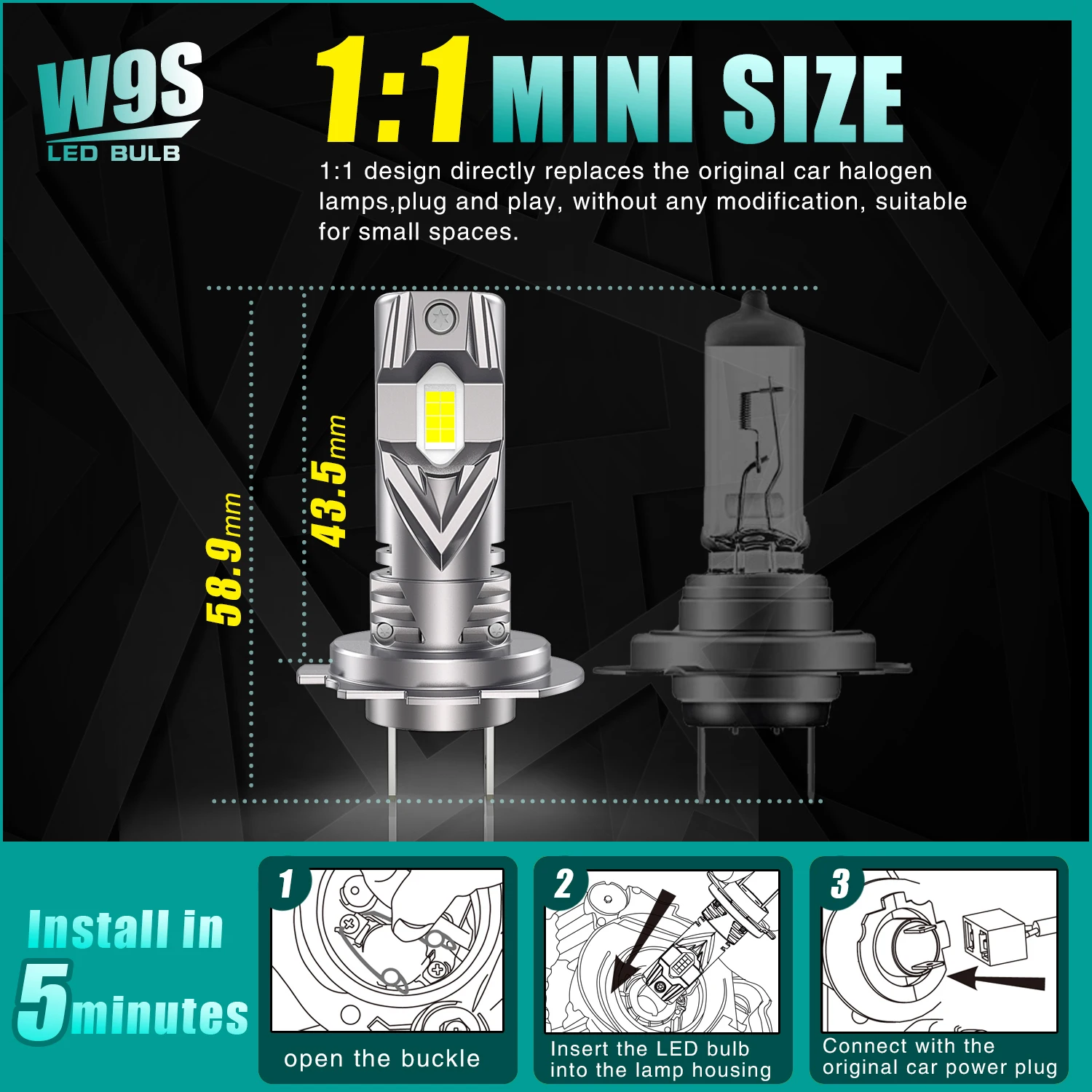 2023 GC7535 H7 LED Headlight Bulb 6500K 12V 30W 5400LM for Cars