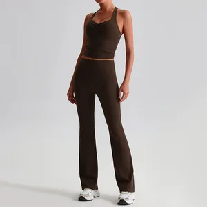 Women's Breathable 2-Piece Sportswear Set U-Neck Shockproof Yoga Bra Skinny Sexy Long Leggings Gym Solid Comfortable Sports Wear