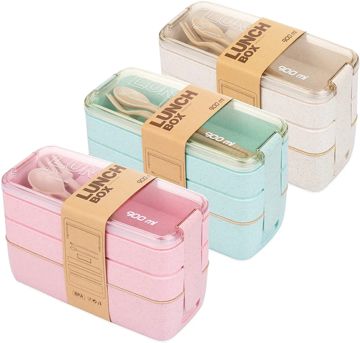 Wholesale 3 Compartments Bento Leakproof Wheat Fibre Lunch Box with Cutlery  Set Spoon and Chopsticks - China Food Container and Lunch Box price