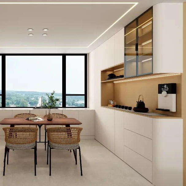 Melinco Living Room Storage Cabinet with Wood Grain Matched Wall Panels and Doors Eco-Friendly Modern Design