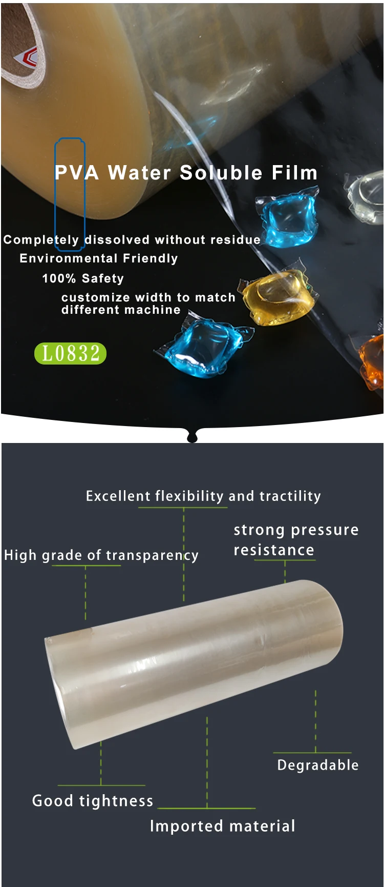 Eco-friendly biodegradable pva plastic film water soluble pva film