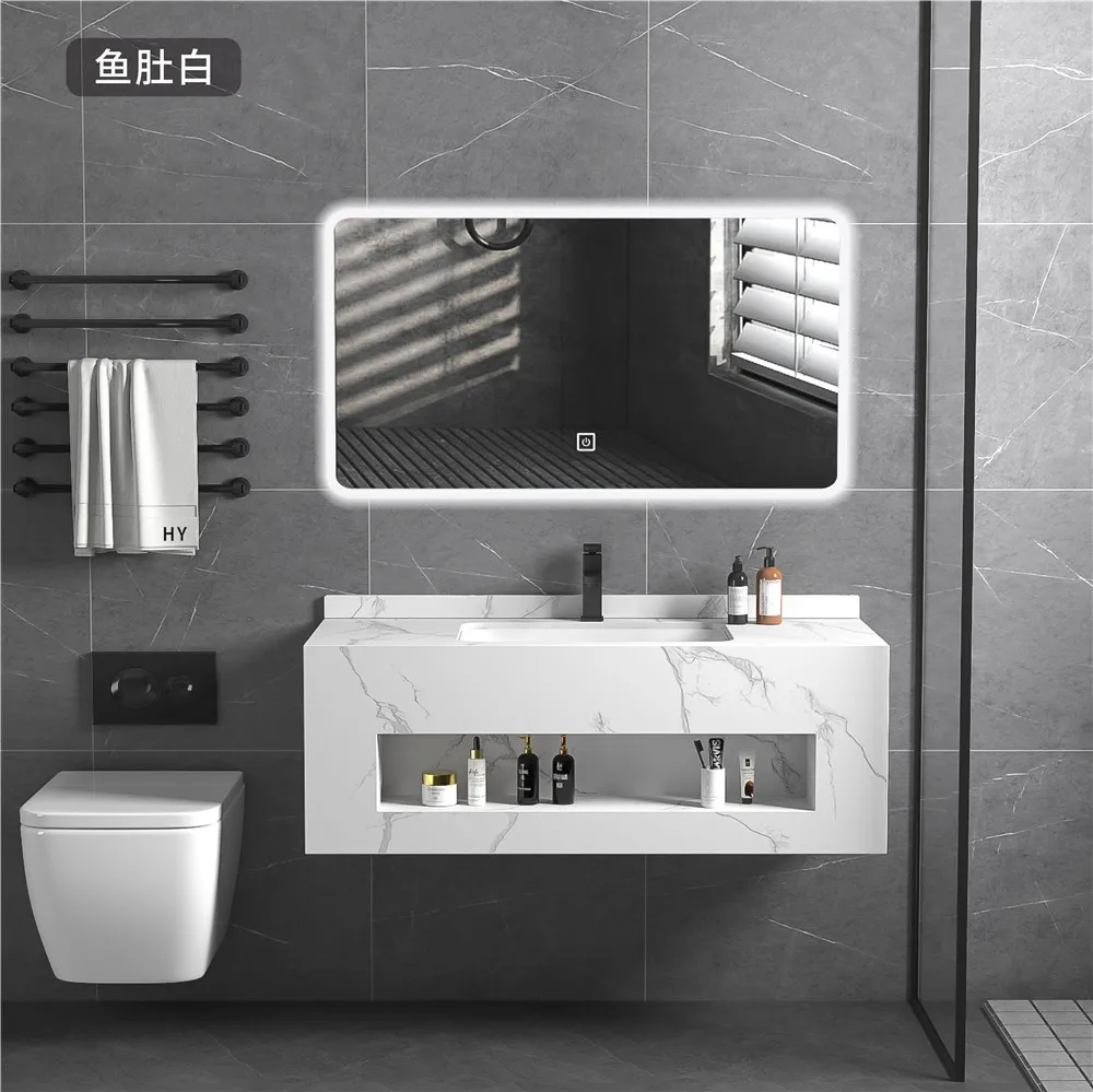 Artificial stone bathroom cabinet sanitary ware white marble slab vanity modern top double wall hung sink wash hand basin manufacture