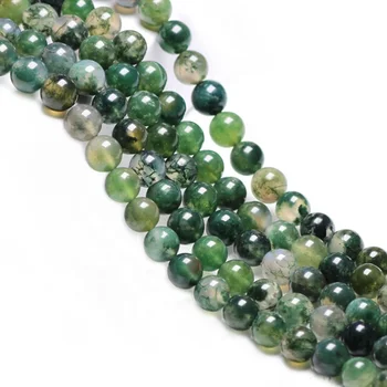 Supply natural gemstone beads 4/6/8/10/12/14mm smooth round moss agate loose beads for diy jewelry making