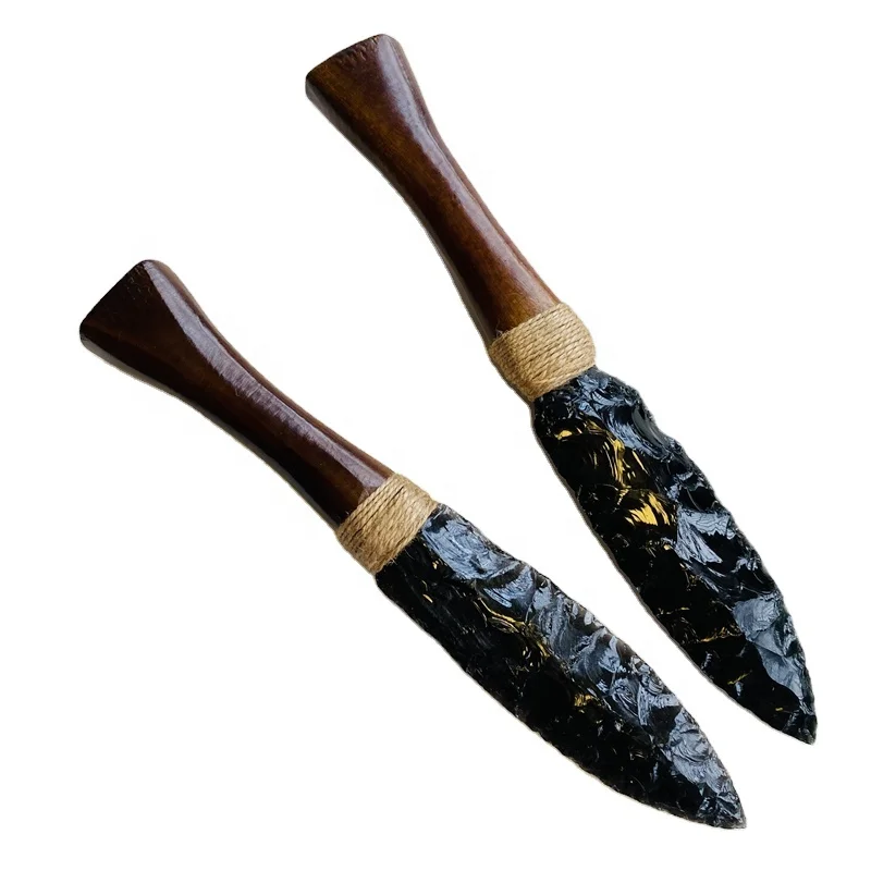 卸売 新品 人気 天然クォーツ宝石 クリスタル彫刻刀 黒曜石ダガー