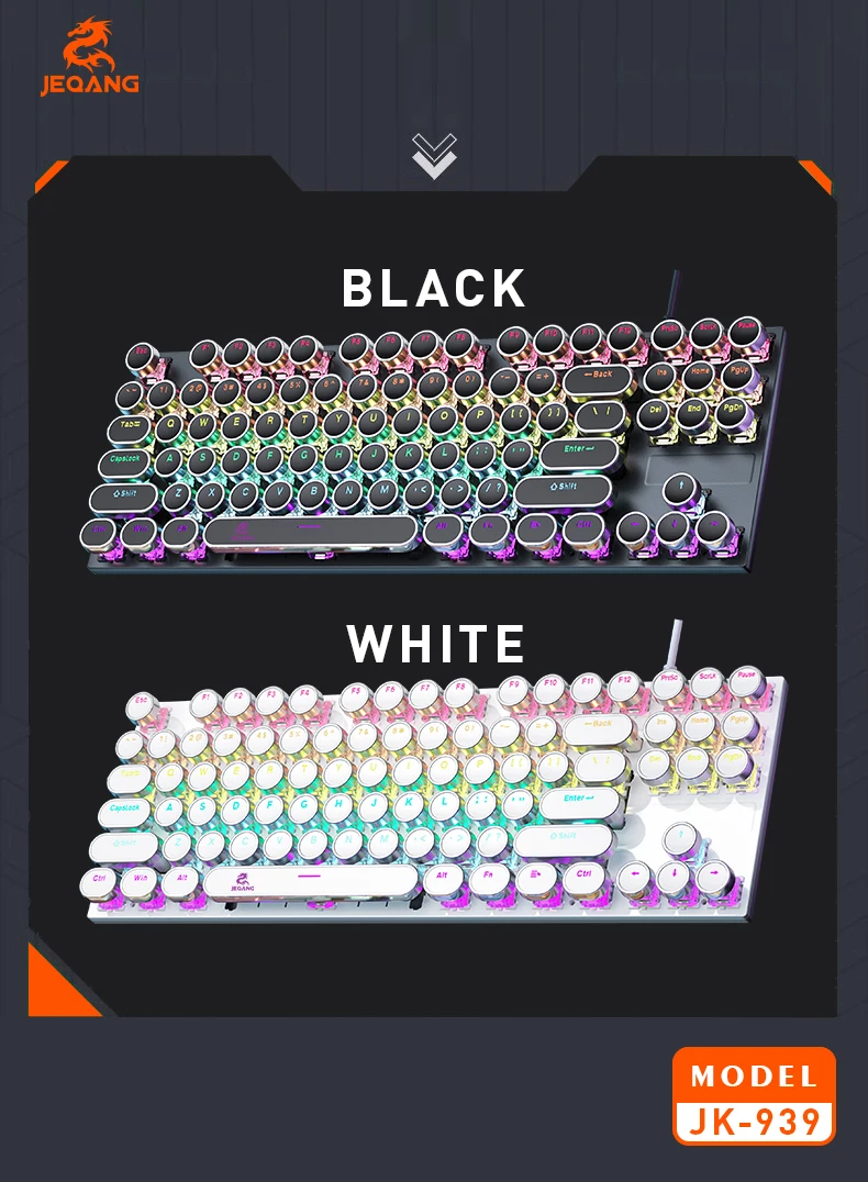 Jeqang JK-939 87-Key Wired Mechanical Keyboard QWERTY Layout with Green Shaft Punk Style for PC Gamers