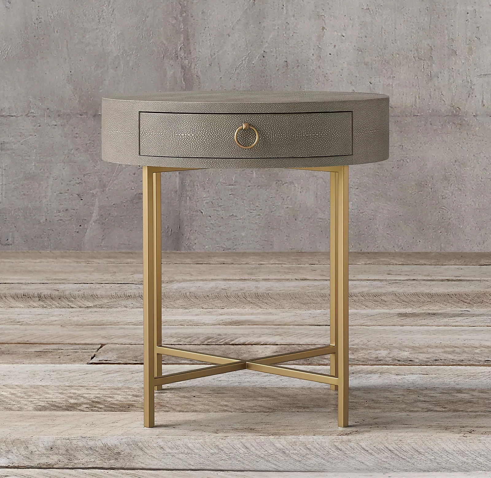 Mrs Woods High Quality Shagreen Golden Gray Modern Bedside Tables for Hotel Rooms Round Nightstand Pedestals Bedroom Table