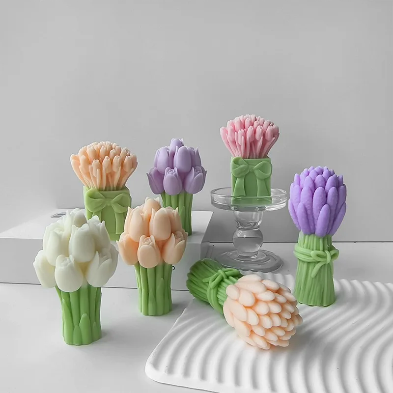 Lot de 2 moules en forme de tulipe 3D en silicone en forme de fleur pour la fabrication de bougies, les loisirs créatifs en résine, la décoration de gâteaux fondants