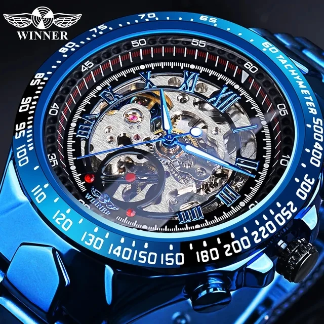 WINNER 8067 Accurate Gold Mens Mechanical Watch Creative Product Steel Band Water Proof Automatic Skeleton Business Watch Price