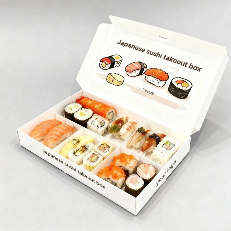 Scatola per sushi da asporto con logo personalizzato, scatola giapponese per sushi da asporto con divisori, scatola di carta idonea a contatto con alimenti per cibo veloce