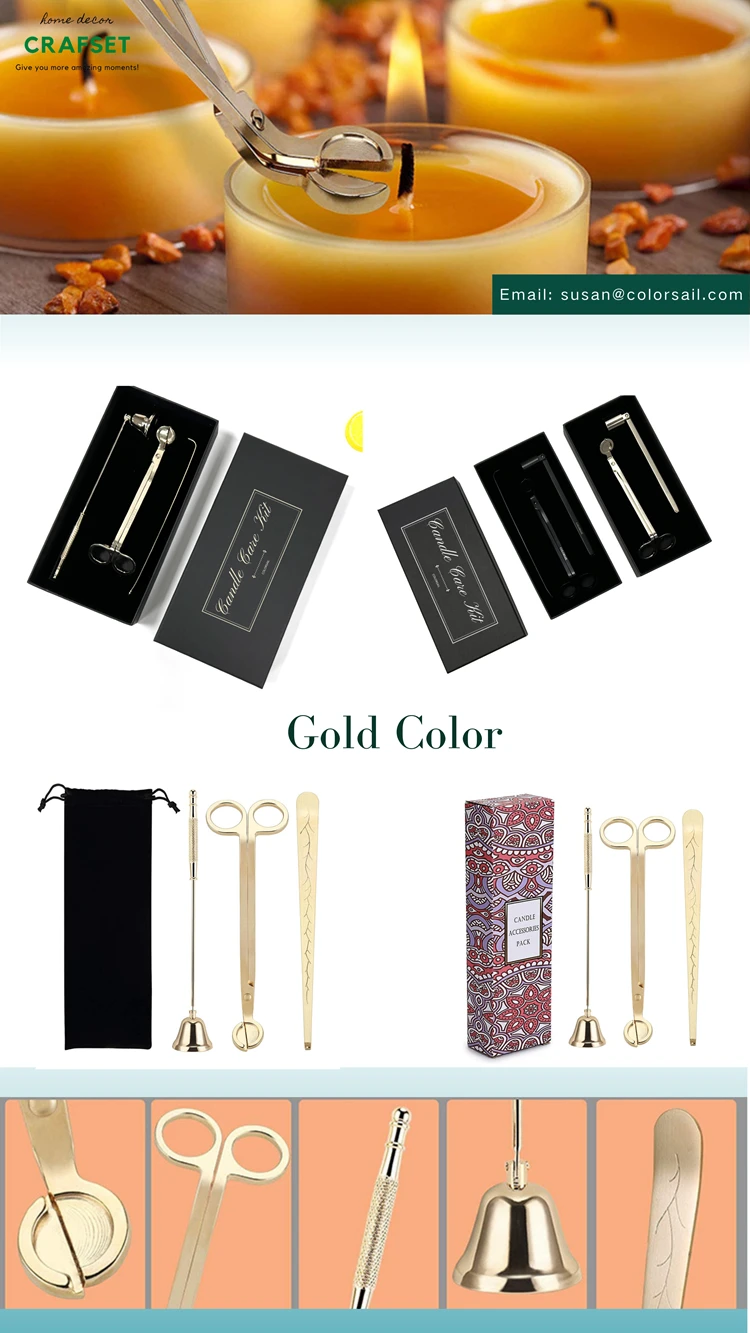 Custom Logo Candle Accessories Engraved Gold Snuffer Candle Care Kit