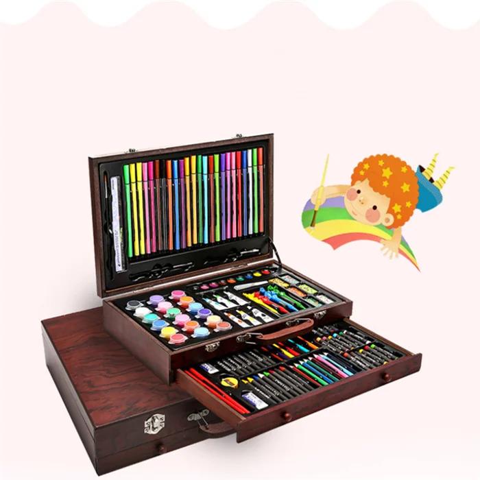 142 Pieces of Wooden Box Children's Drawing Tool Set Oil Pastel Crayon –  AOOKMIYA