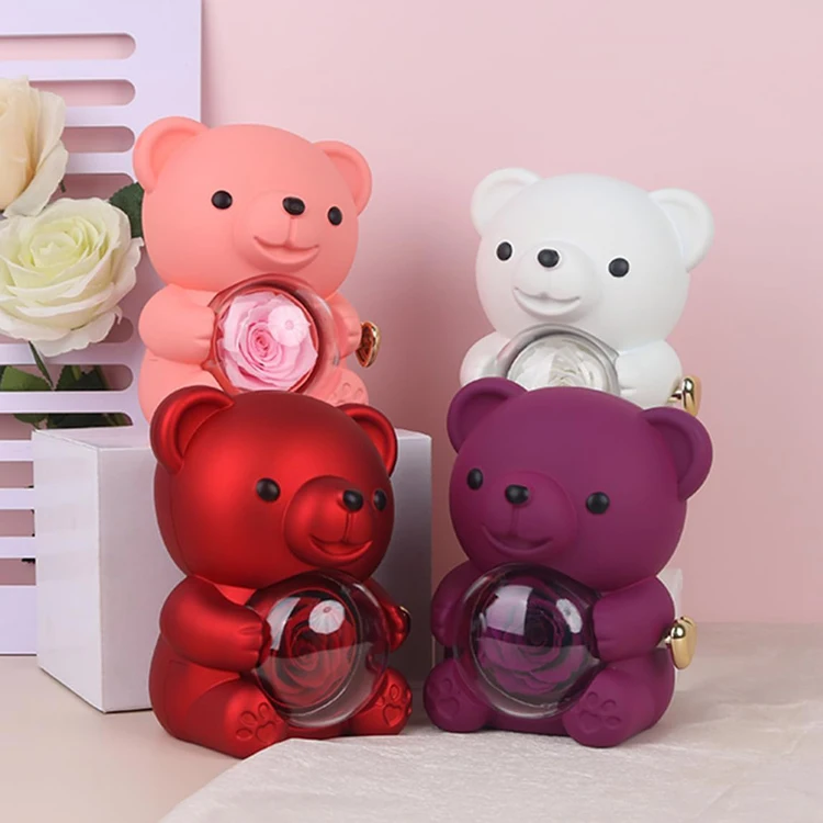 Gift for Mom Girl Gift Rotating Necklace Eternal Rose Flower Hug Bear Gift  Box