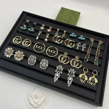 High Quality GG Brand Enamel Beaded Hoop Unique Fashion Designer Luxury Fine Earrings Diamond Jewelry ACCessories Set With Logo