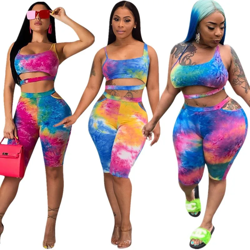 tie dye biker short set