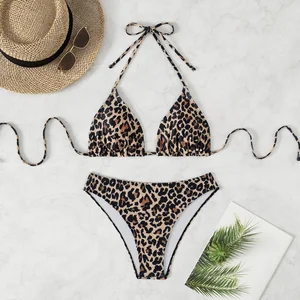 2026 New Fashion Solid European American Style Sexy Strappy Bikini Leopard Print Two-Piece Cross-Border Split Strapless Thongs
