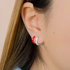 Diamond Enamel Earrings Summer Hot Trend S925 Sterling Silver Round Diamond Personalized Enamel Hoop Earrings