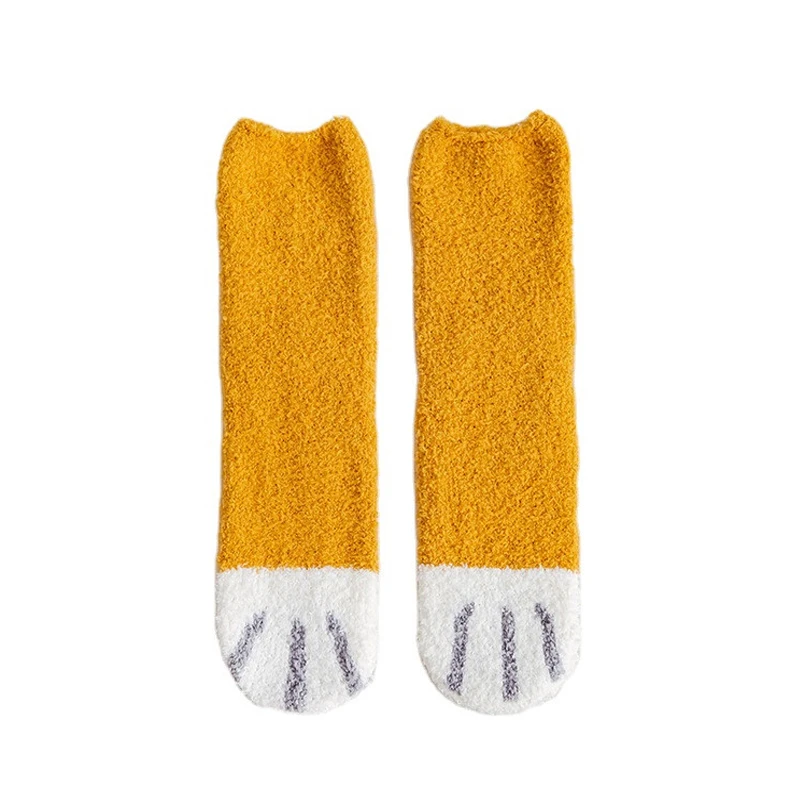 Носки с кошачьими лапками зимние теплые Нескользящие домашние носки с милыми жаккардовыми узорами