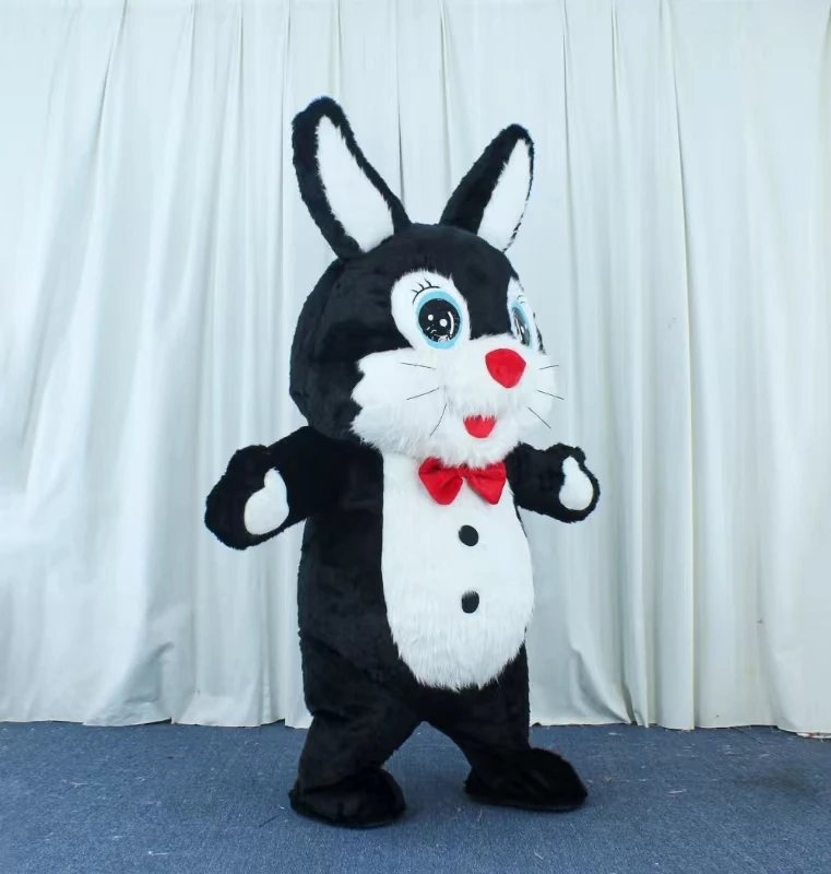 2025 Black Inflatable Plush Rabbit Mascot Costume China Supplier's Adult Easter Bunny Cosplay Style Animal/Anime