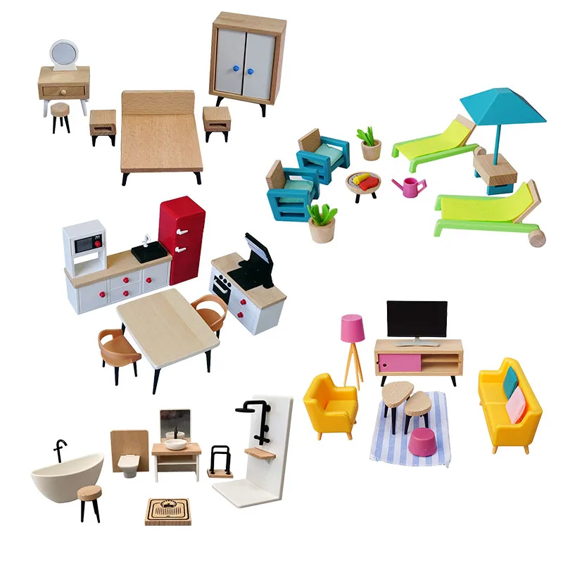 Wooden Doll House Furniture Accessories Pretend Play Toys 112 Wooden