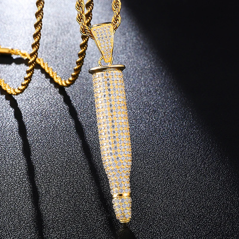 Iced Out Bullet Pendants Necklaces 